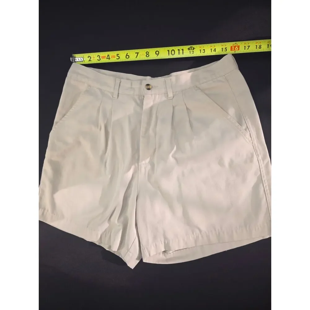 Puritan Men's Shorts Size 34 Beige Pleated Flat Front Casual Chino Pockets